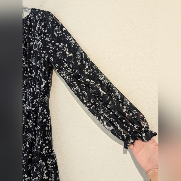 Lulu's Navy Blue Floral Chiffon Smocked Ruffle Too Cute Long Sleeve Mini Dress - Picture 13 of 16